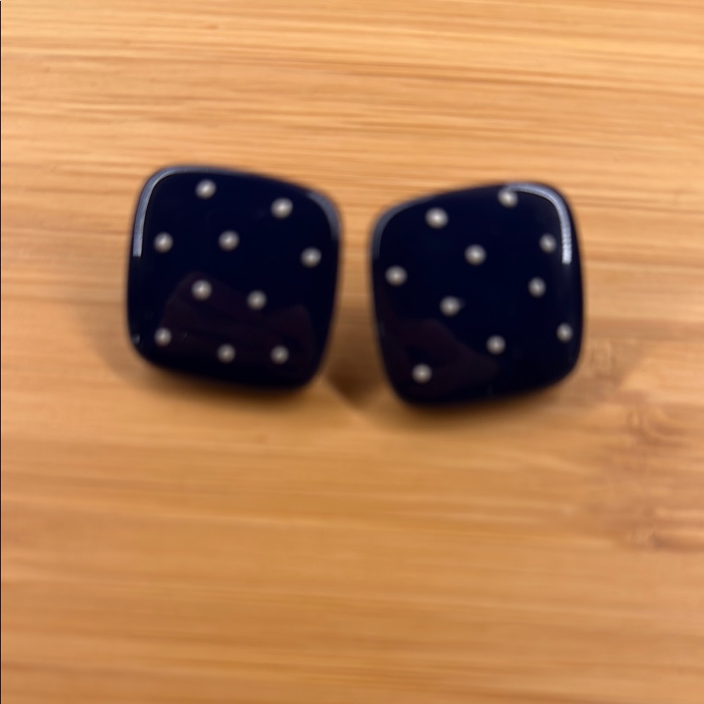 Vintage Navy Blue Polka Dot Earrings